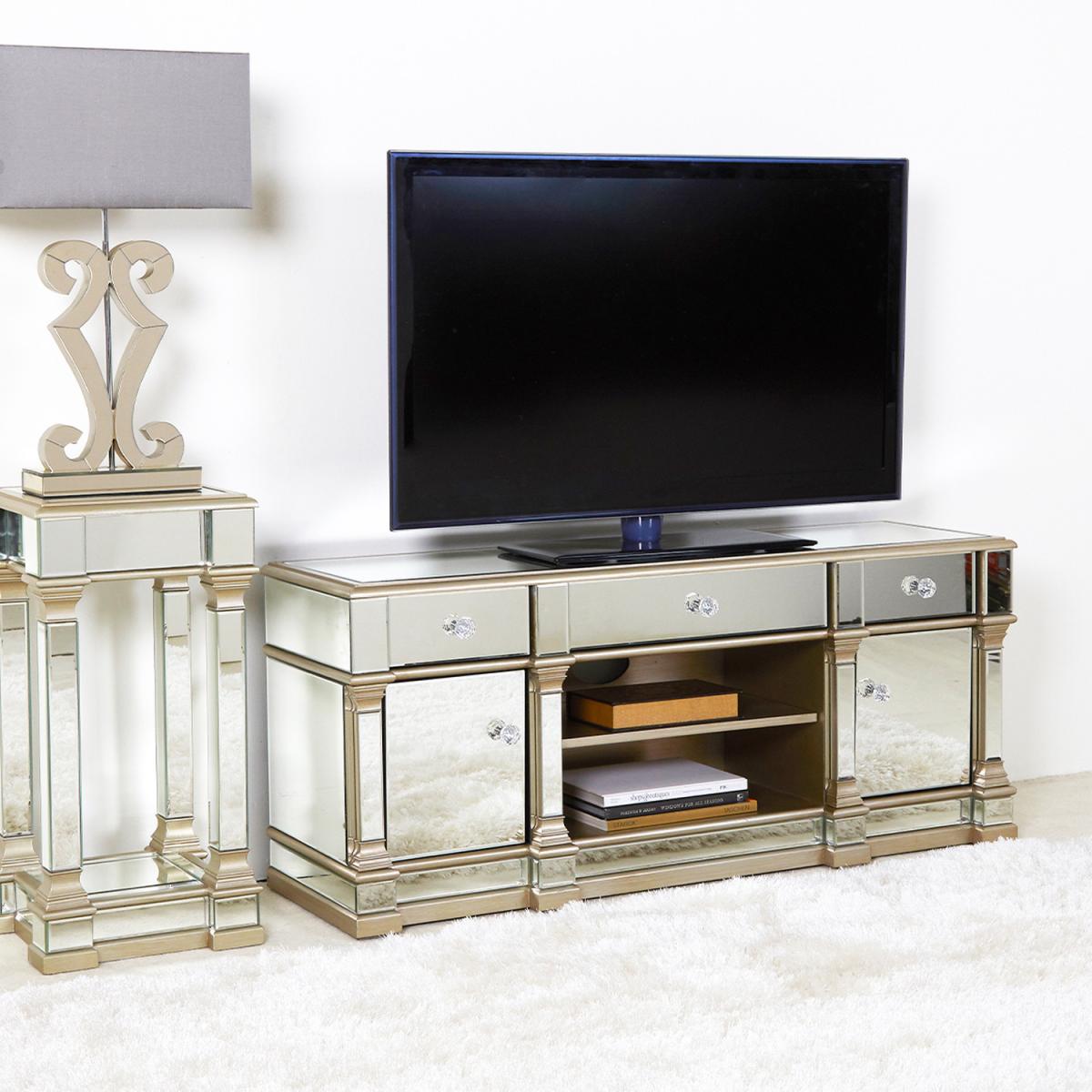 Mirrored Medium 2 Door 3 Drawer TV Entertainment Unit - Champagne – image 3