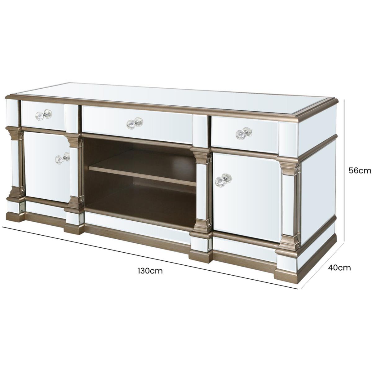 Mirrored Medium 2 Door 3 Drawer TV Entertainment Unit - Champagne – image 4