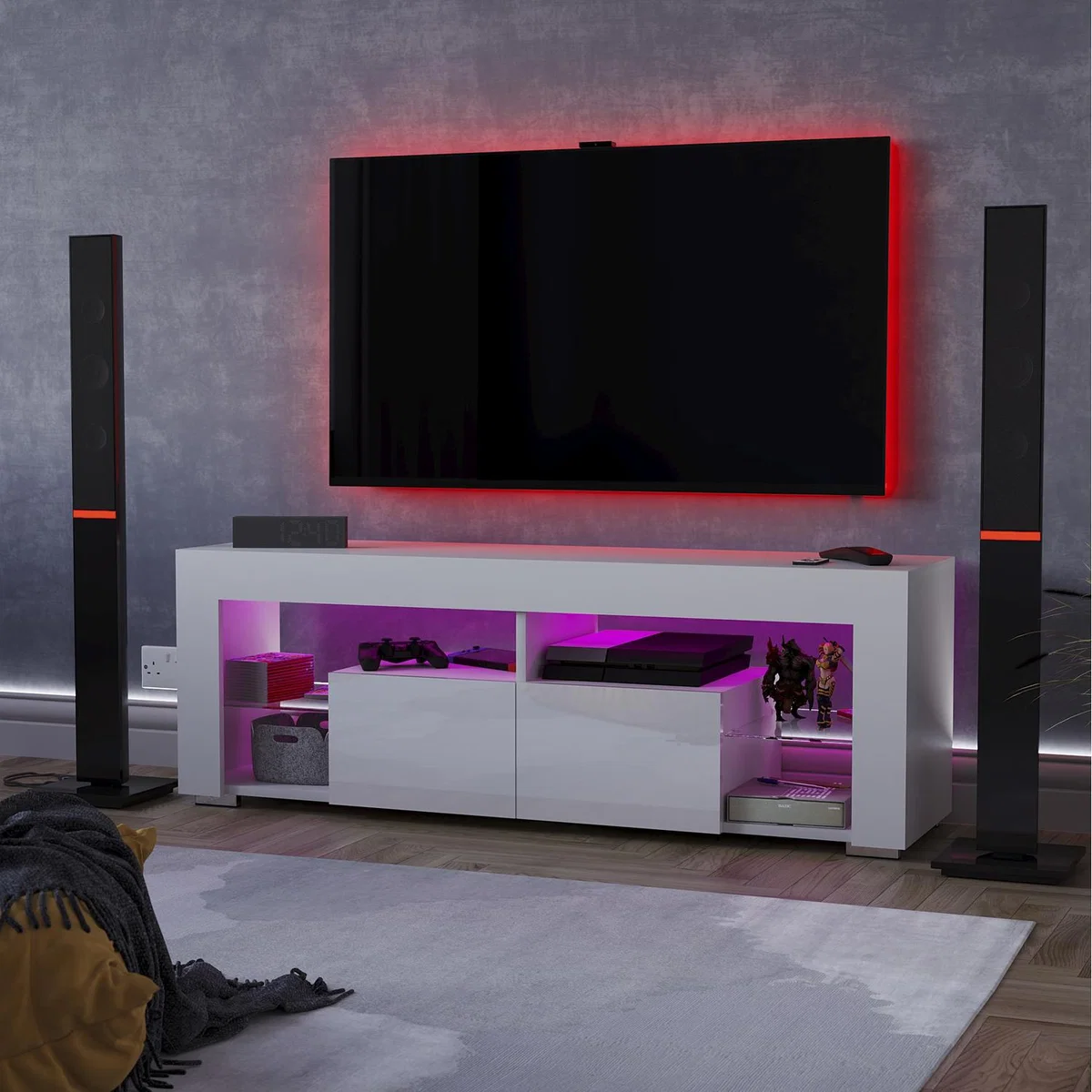 Luna 2 Drawer LED TV Unit - White