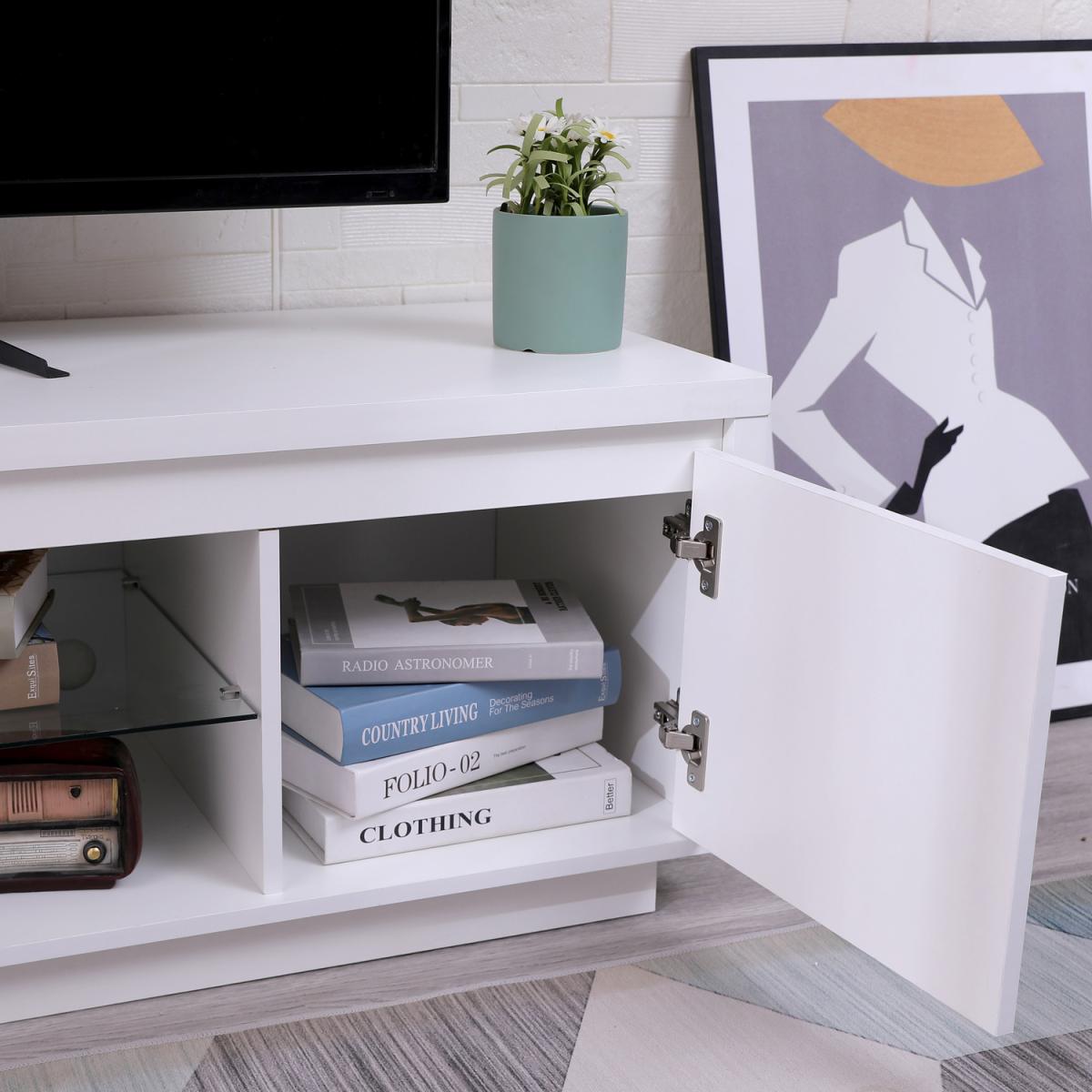 HMD Modern Living Room Furniture 2 Doors and 2 Shelves TV Stand Unit - White – image 2