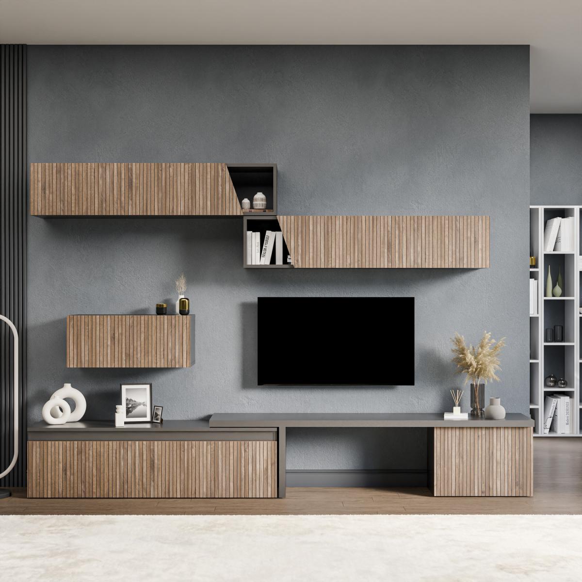 Glasgow Wall Mounted Entertainment Center - Black and Alina Pattern