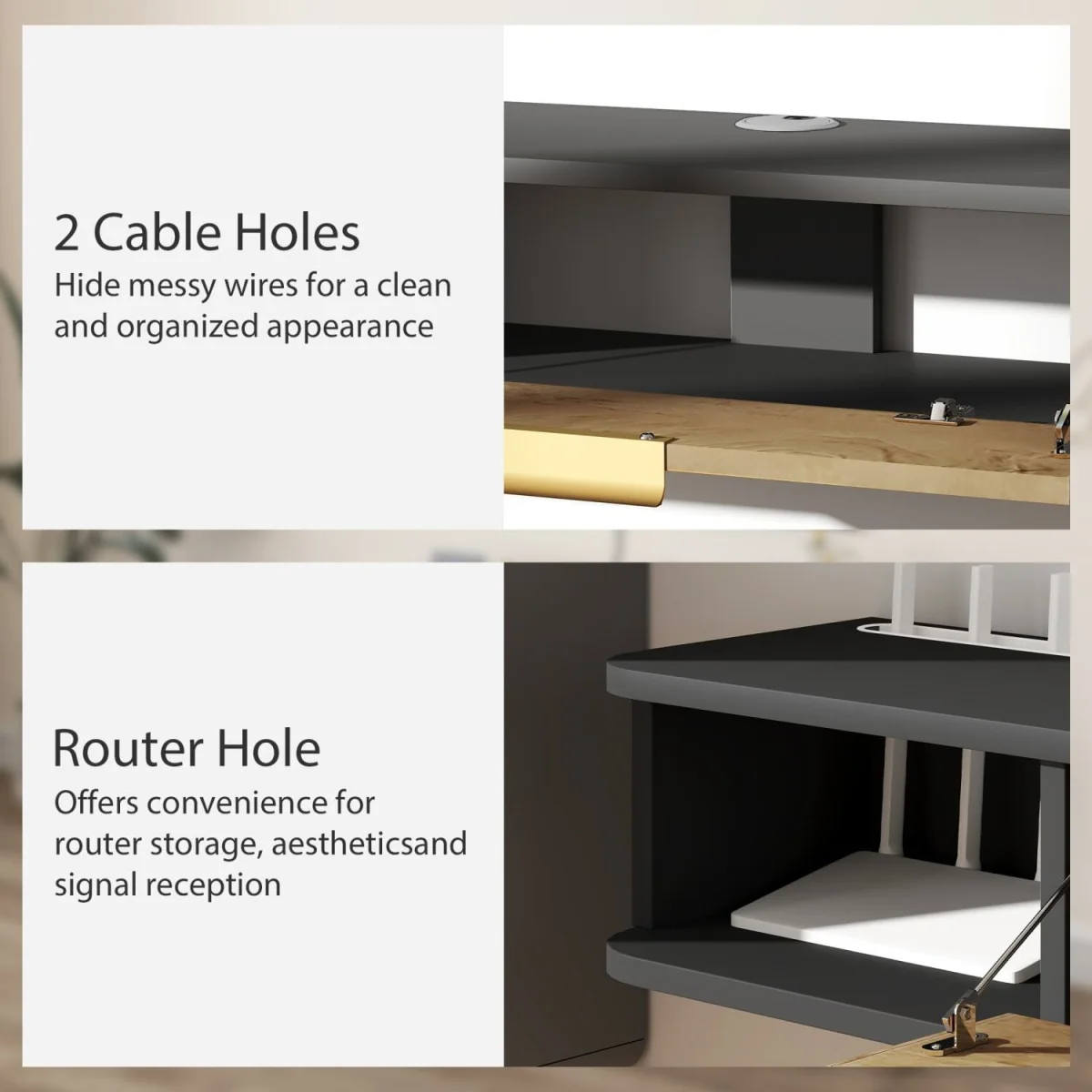 Nova 120cm Floating TV Stand - Charcoal Grey with Natural Wood-effect Storage – image 2