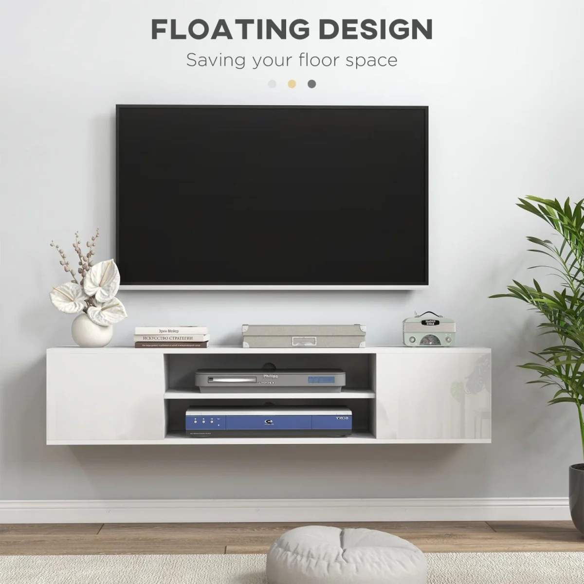 Lumipa 140cm High Gloss White Floating TV Stand - Fits Up to 60 Inch TVs – image 2