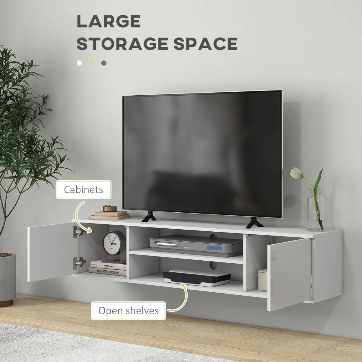 Lumipa 140cm High Gloss White Floating TV Stand - Fits Up to 60 Inch TVs – image 5