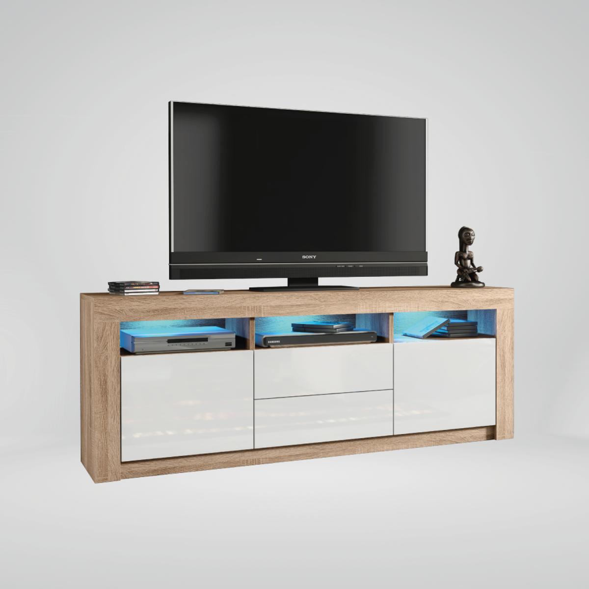 TV Unit 160cm - Oak - Colour: Oak Body & White Gloss Doors – image 2