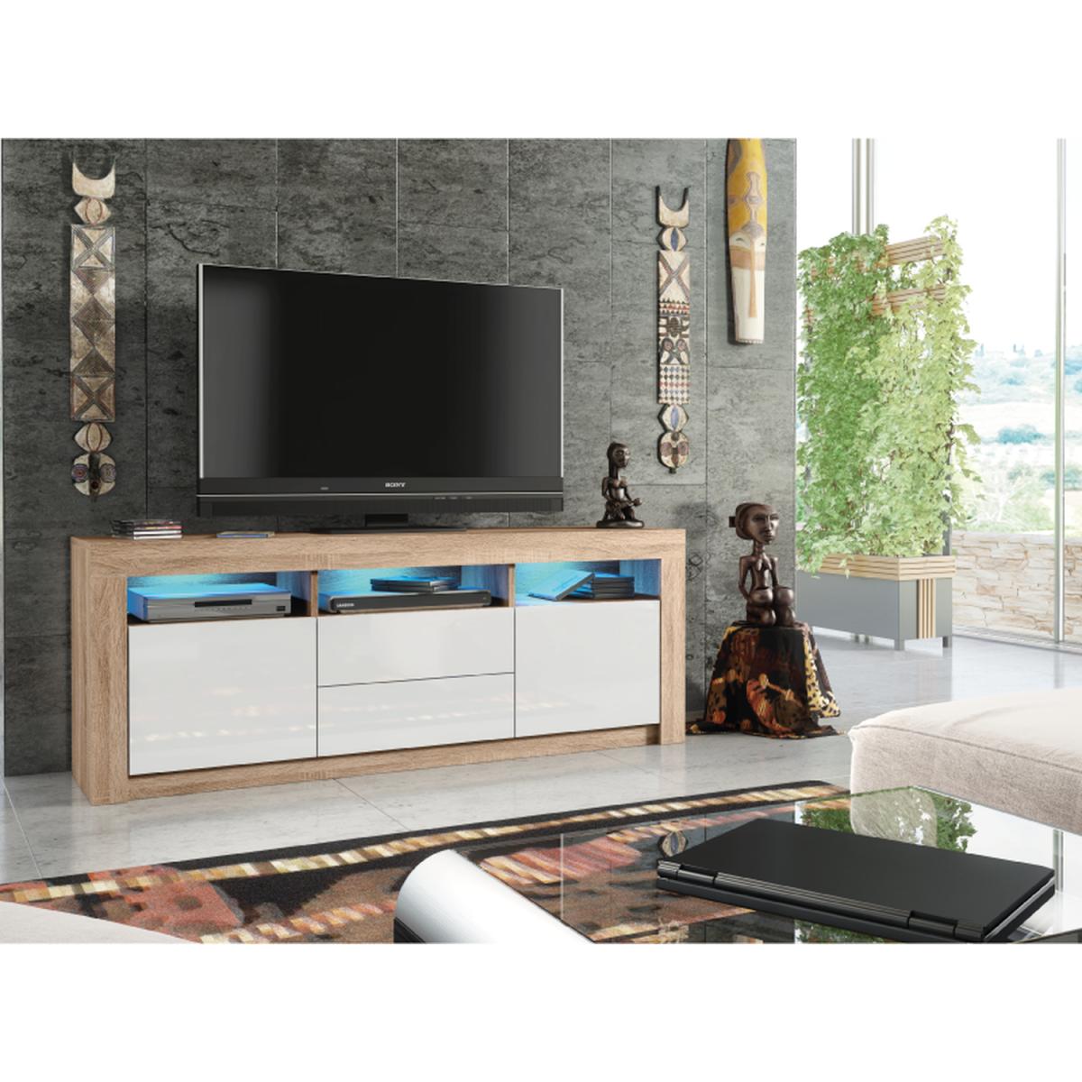 TV Unit 160cm - Oak - Colour: Oak Body & White Gloss Doors – image 3