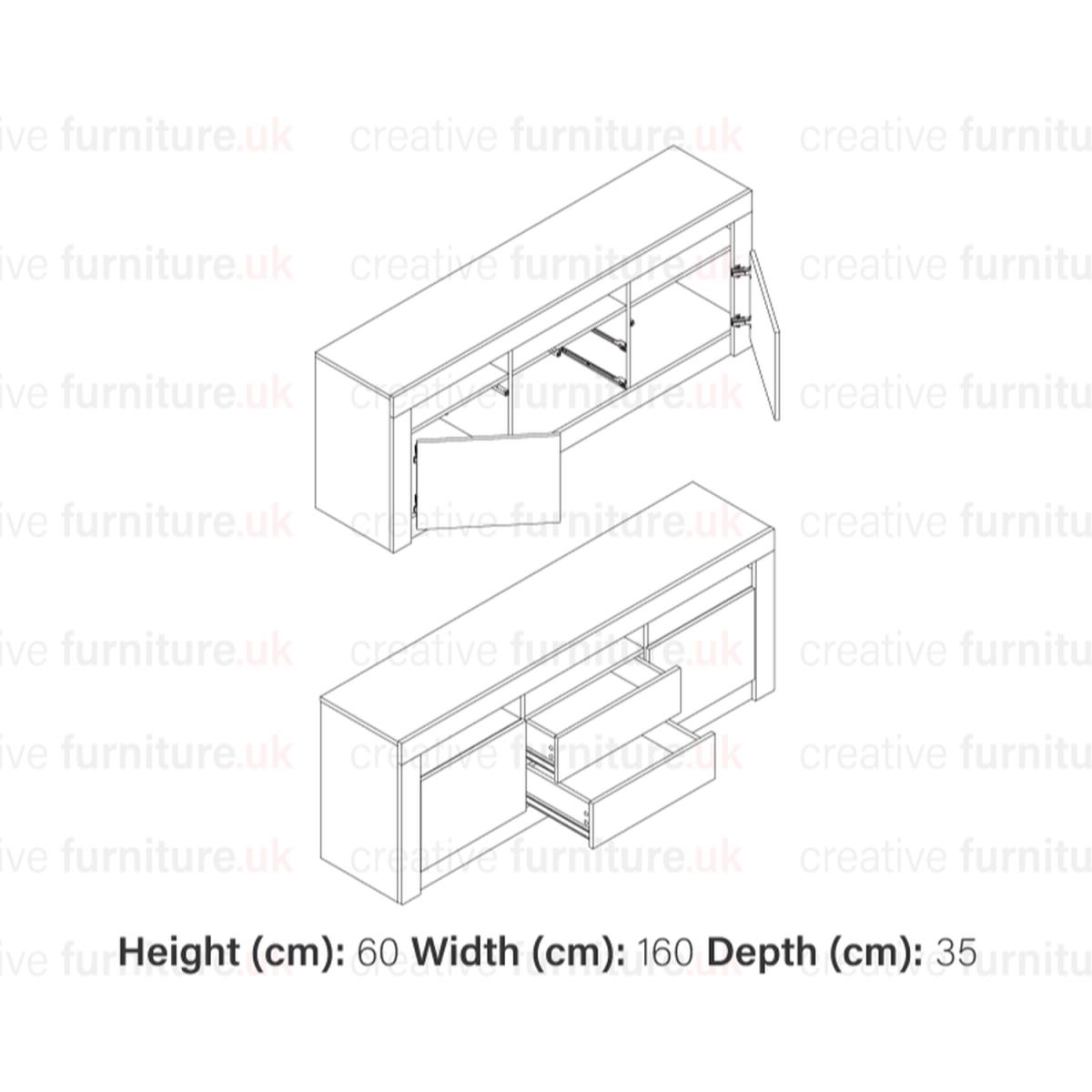 TV Unit 160cm - Oak - Colour: Oak Body & White Gloss Doors – image 4