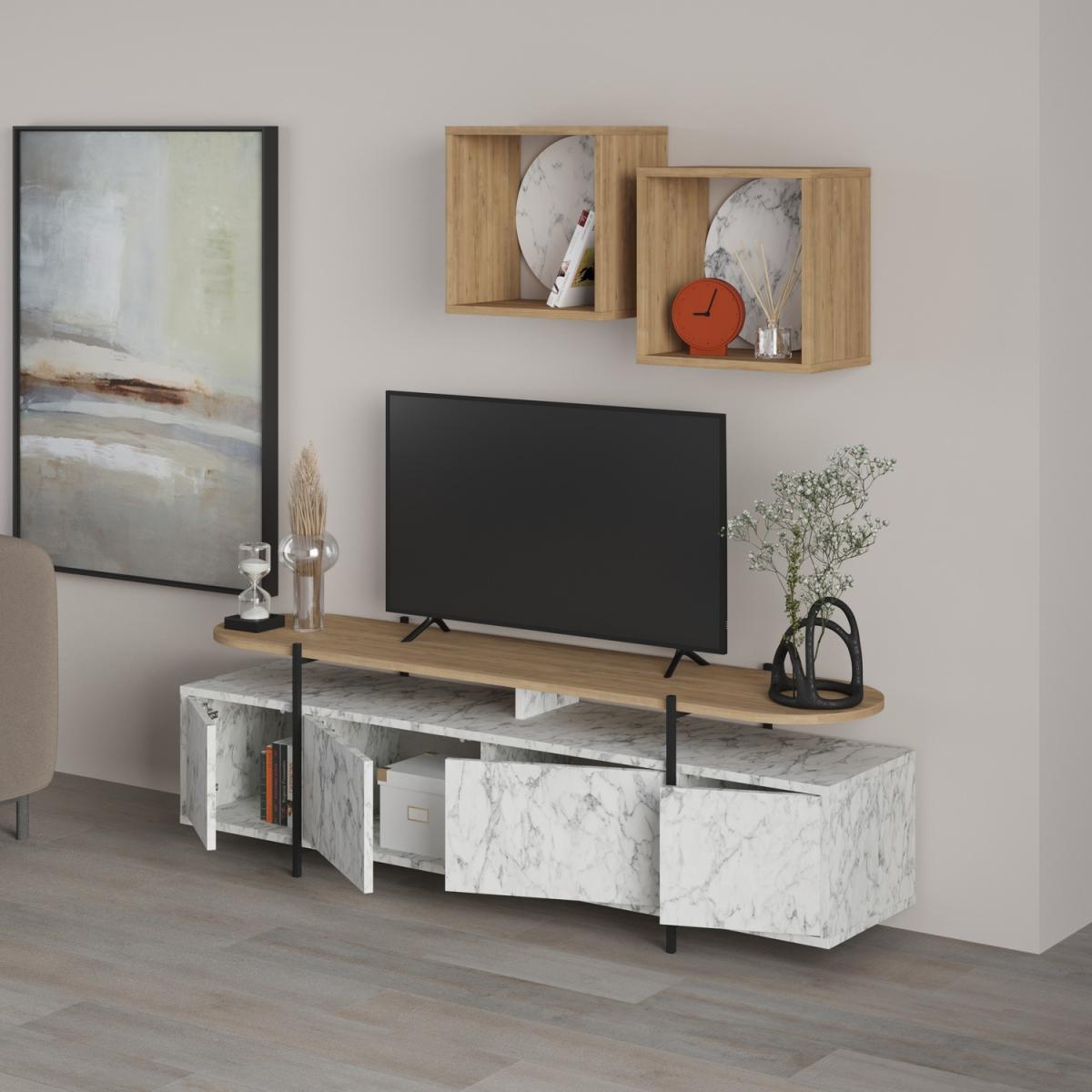 Hanley Modern Tv Unit With Wall Storage Unit - Oak – image 4