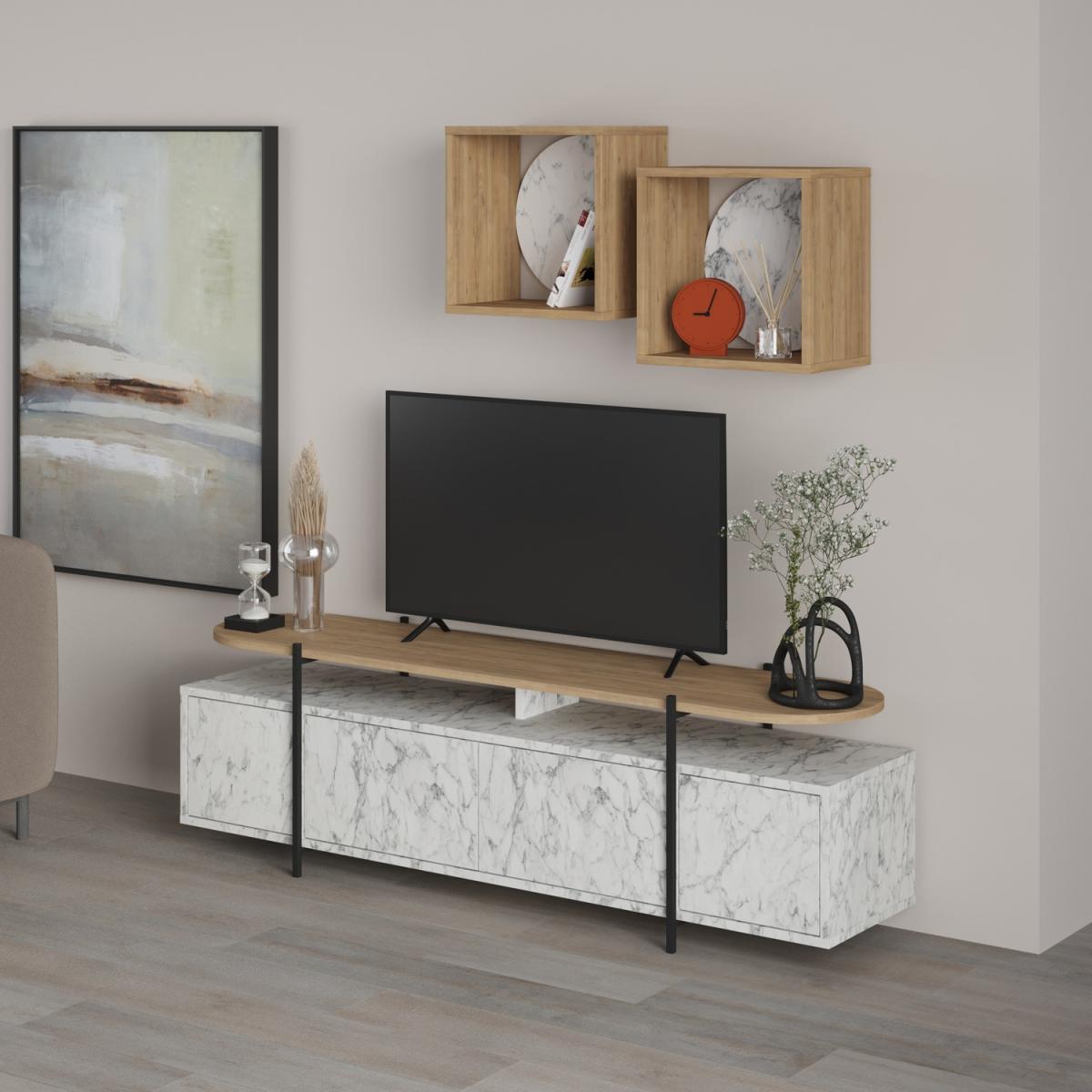 Hanley Modern Tv Unit With Wall Storage Unit - Oak – image 5