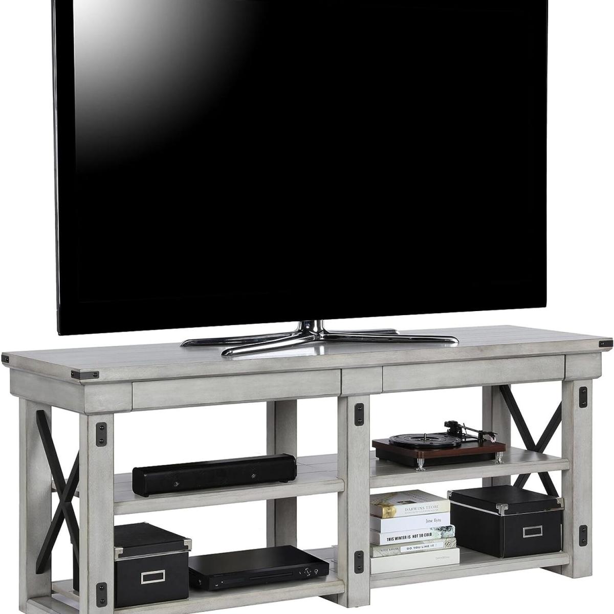 Rustic White Wildwood TV Stand Veneer Table Shelves For Up To 65" - White – image 2