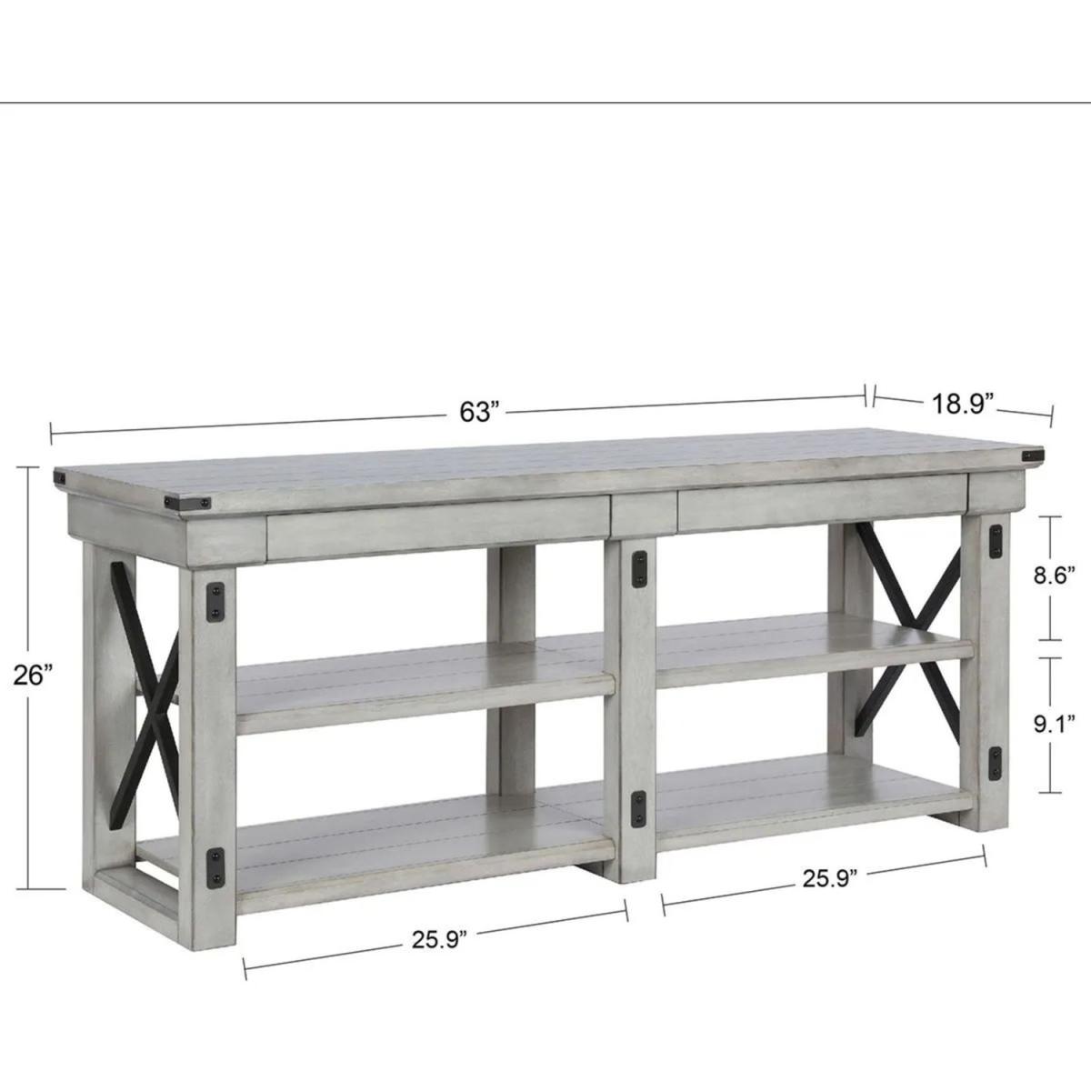Rustic White Wildwood TV Stand Veneer Table Shelves For Up To 65" - White – image 6