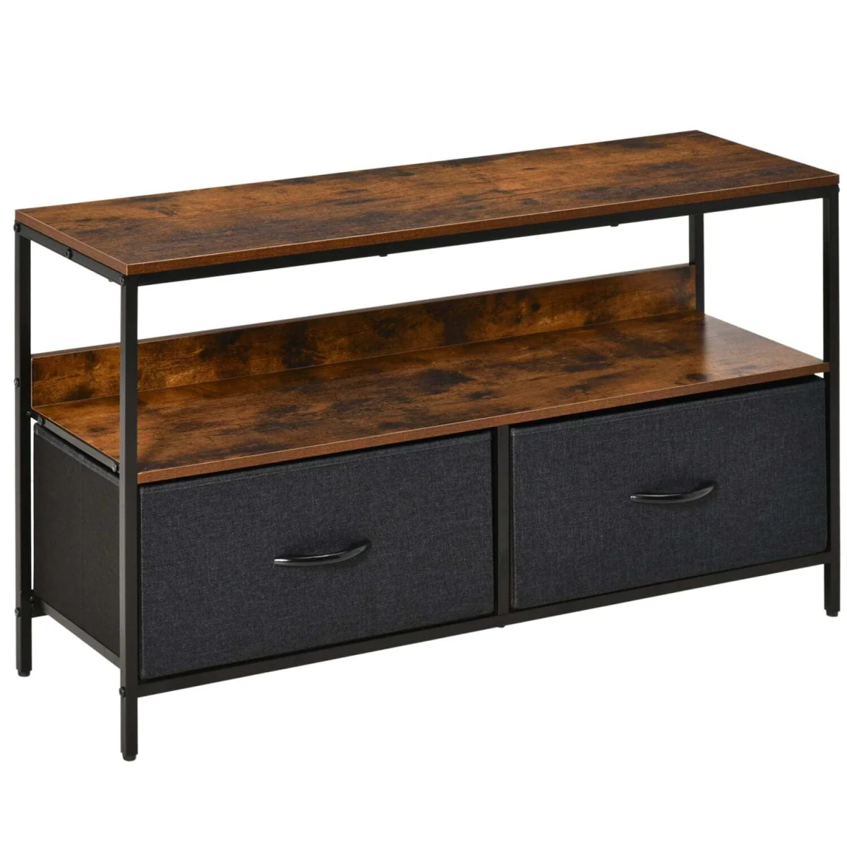 Lelo 98cm Rustic Brown and Black TV Stand with 2 Foldable Fabric Drawers – image 3