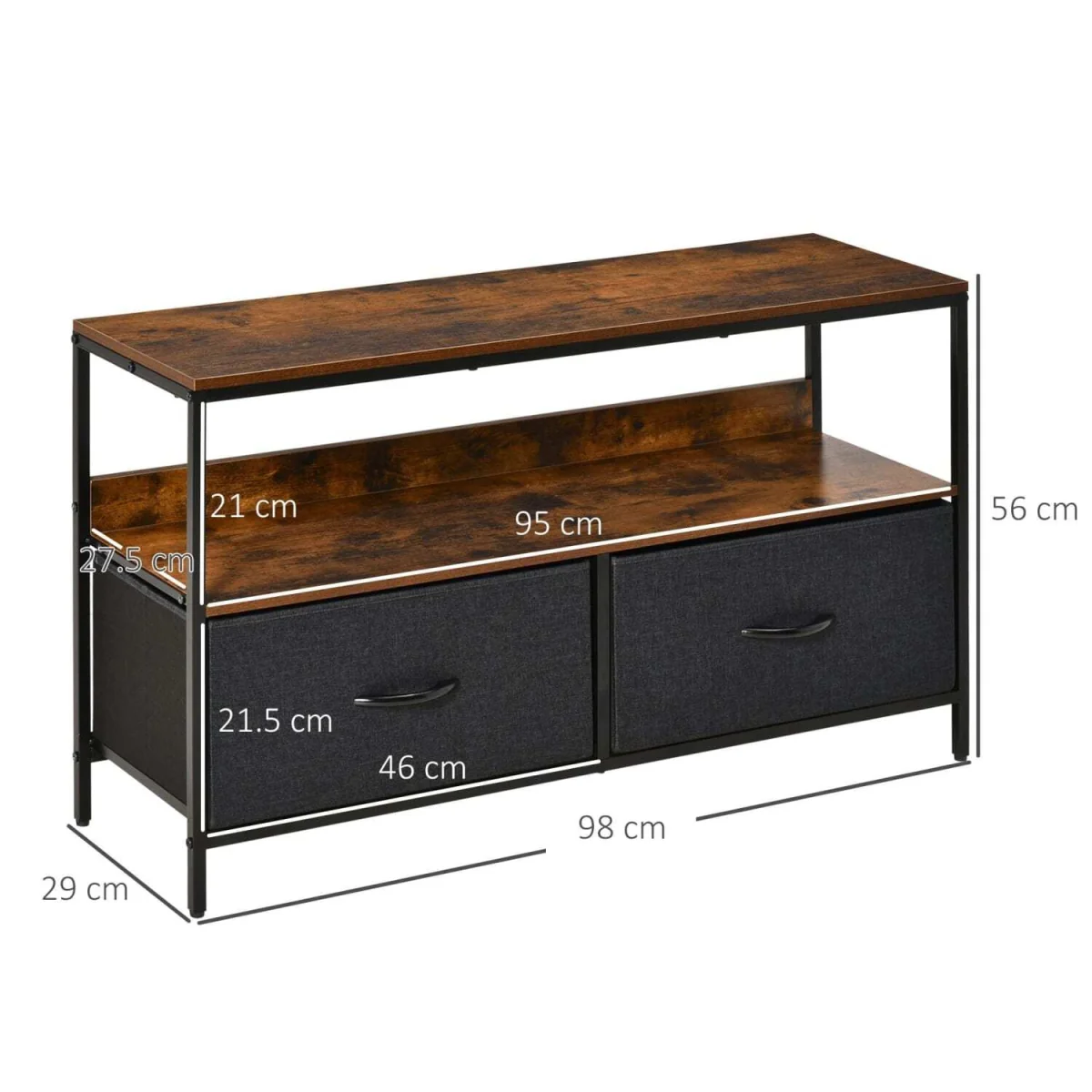 Lelo 98cm Rustic Brown and Black TV Stand with 2 Foldable Fabric Drawers – image 4