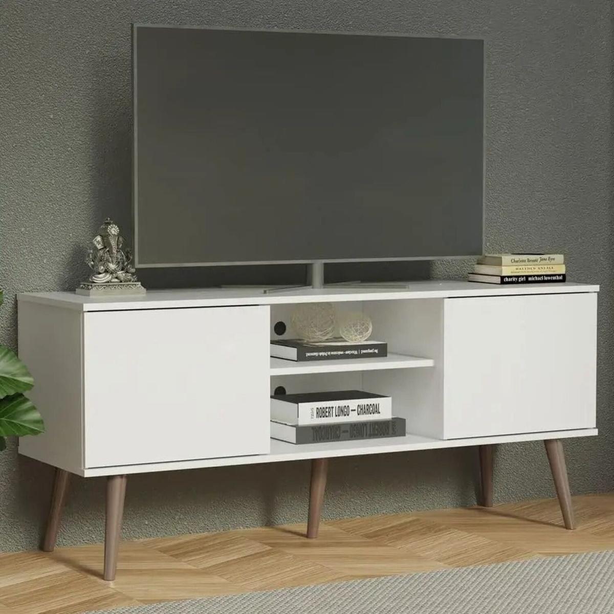 136cm TV Stand Console with 2 Doors and 2 Shelves for 50 to 55 Inch TVs - White