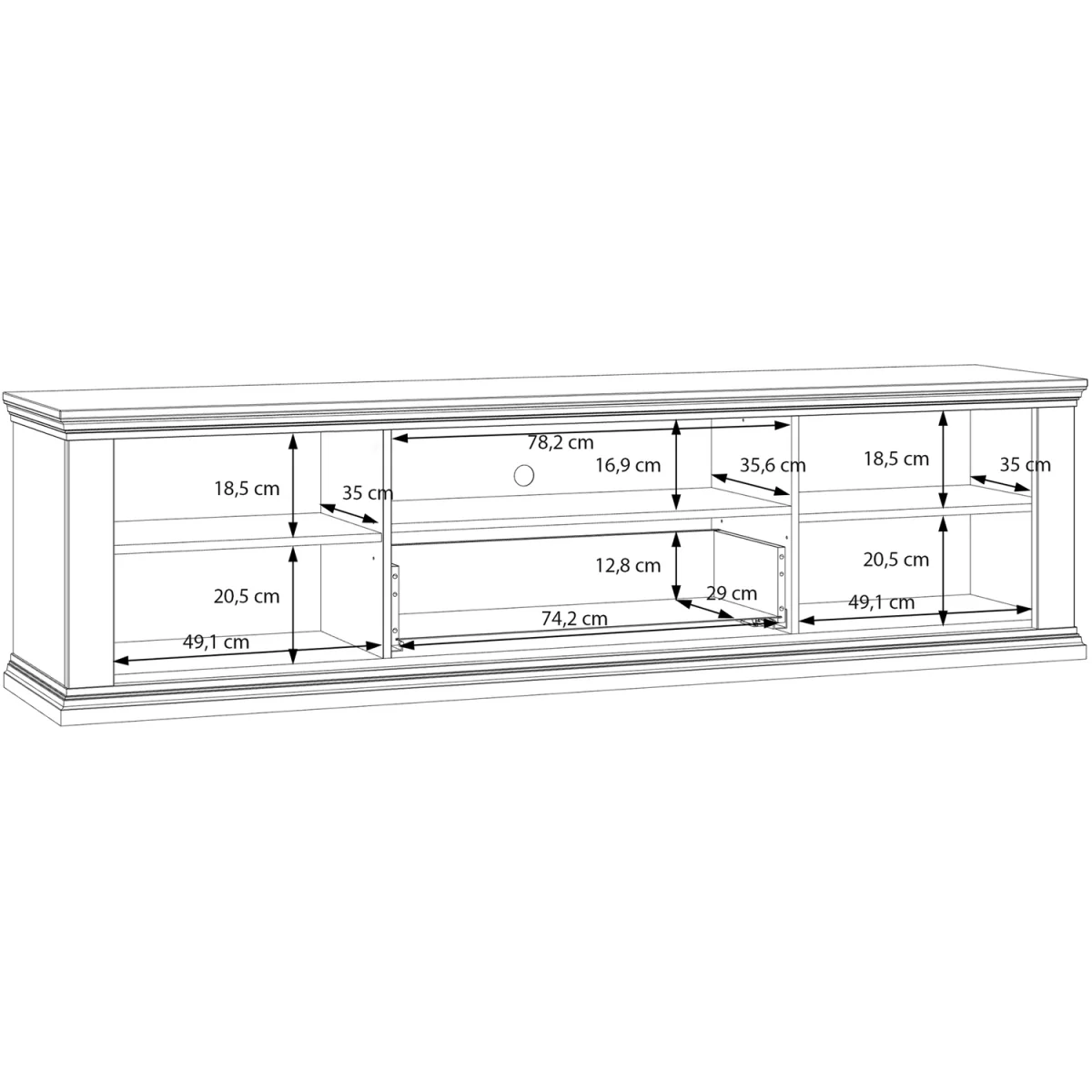 Pontypool Wide TV Unit with 2 Doors, Drawer & Open Shelf - White and Riva Oak – image 8