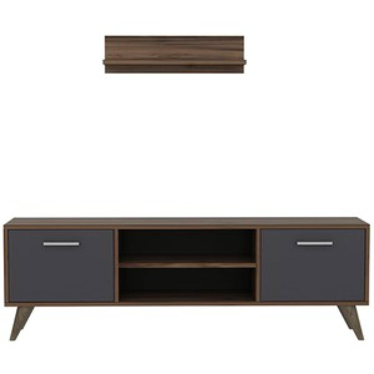 New Horus - TV Stand with Wall Shelf - Walnut and Grey – image 8