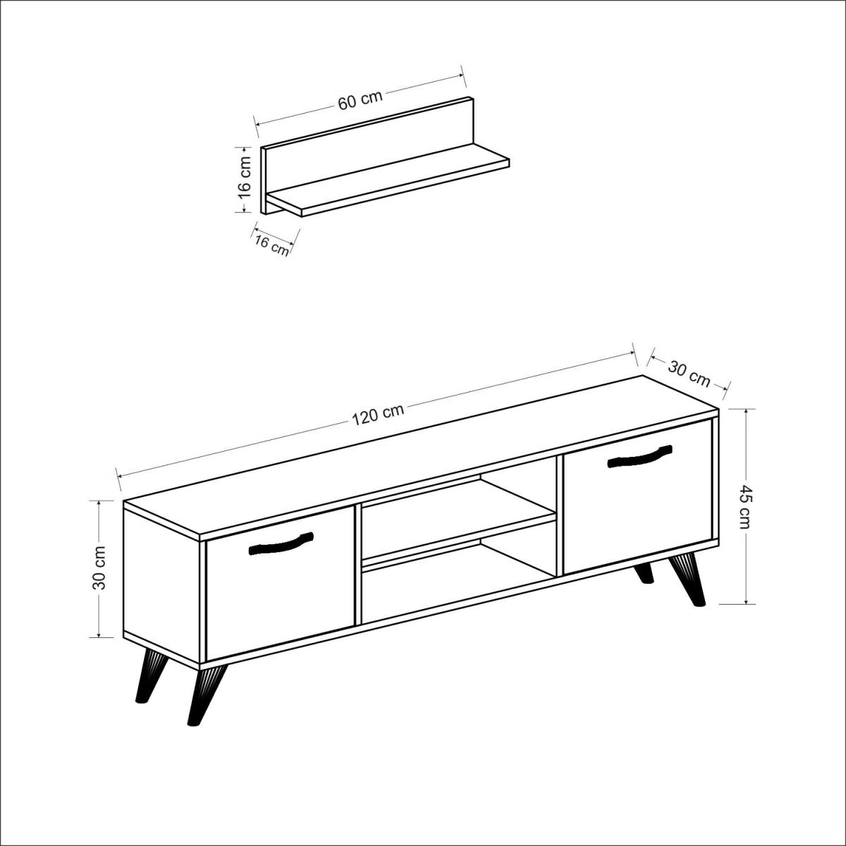 New Horus - TV Stand with Wall Shelf - Walnut and Grey – image 9