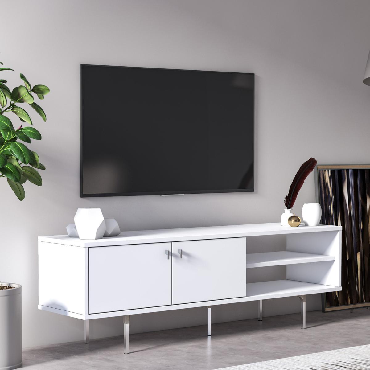 Kros TV Stand 2 Flip Doors, 2 Shelves, 2 Colour Options - Ruumstore - Opaque White – image 2
