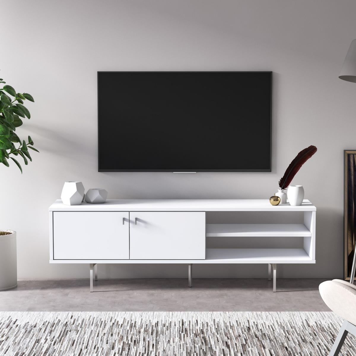 Kros TV Stand 2 Flip Doors, 2 Shelves, 2 Colour Options - Ruumstore - Opaque White – image 3