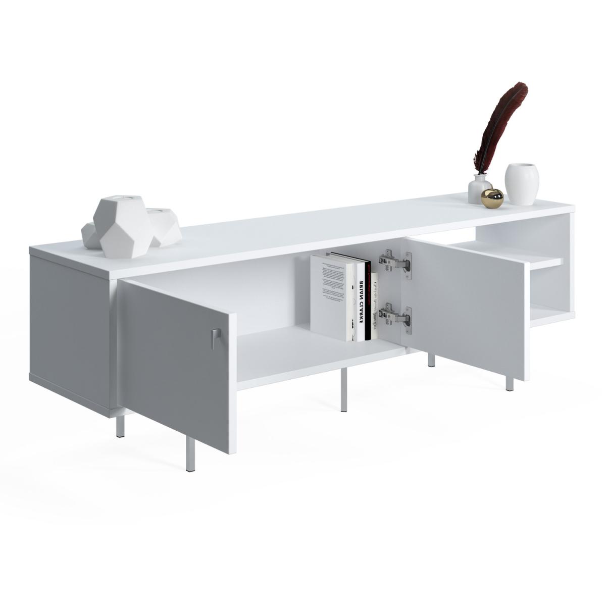 Kros TV Stand 2 Flip Doors, 2 Shelves, 2 Colour Options - Ruumstore - Opaque White – image 6