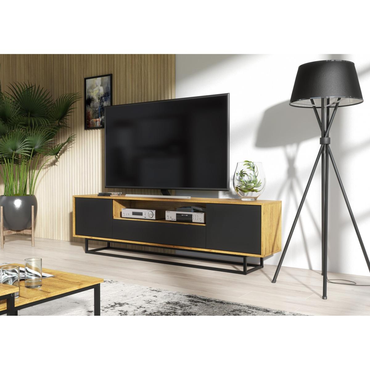 TV Unit 200cm - Oak  Black - Colour:  Oak Body & Black Matt Doors – image 2
