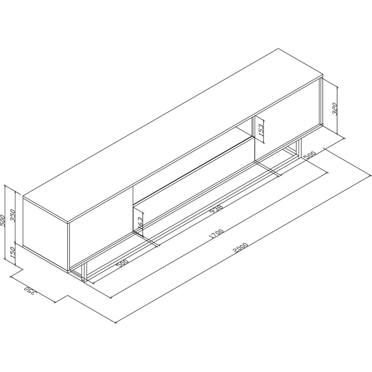 TV Unit 200cm - Oak  Black - Colour:  Oak Body & Black Matt Doors – image 3