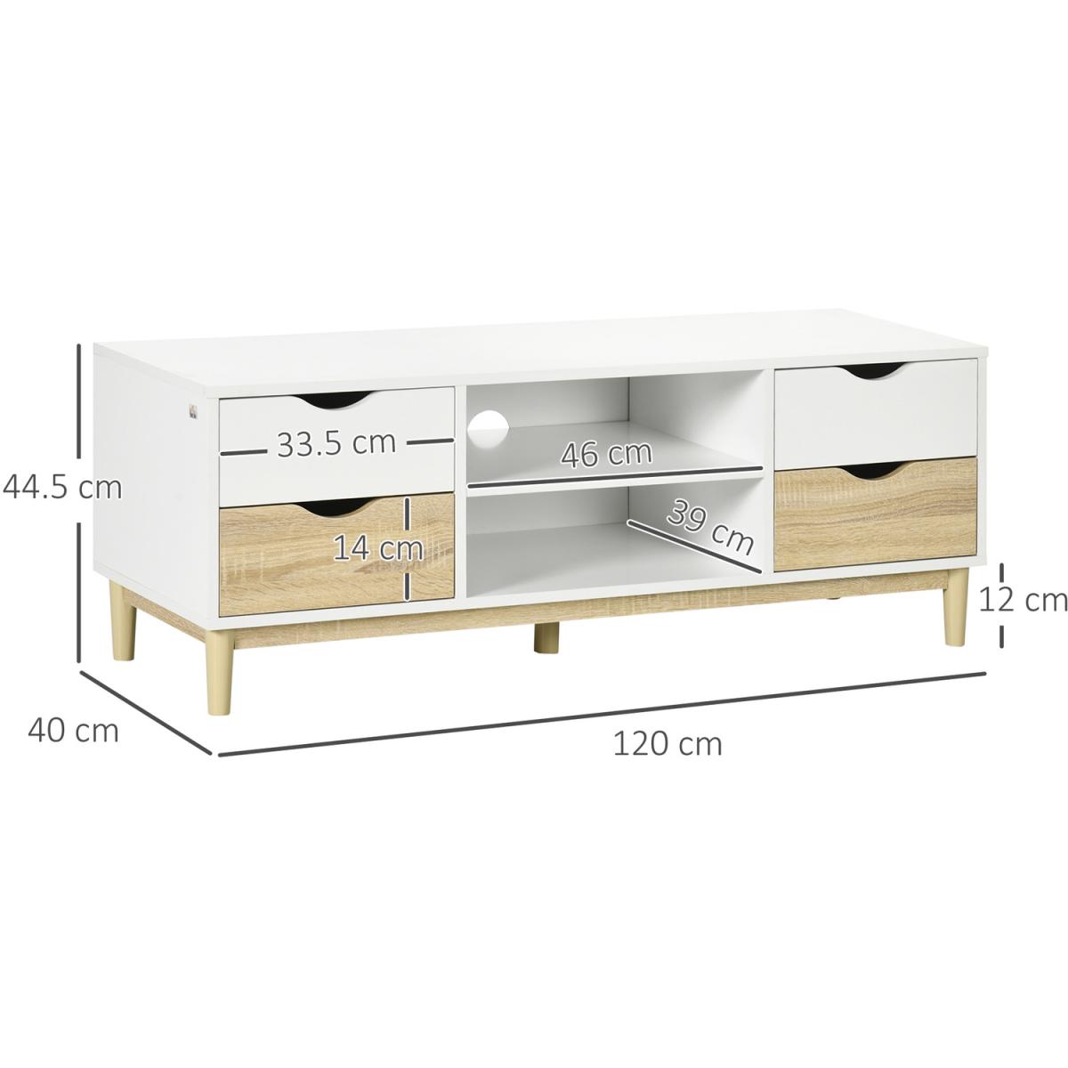 TV Cabinet Stand with Storage Drawers and Shelves for Living Room - Natural, White – image 2