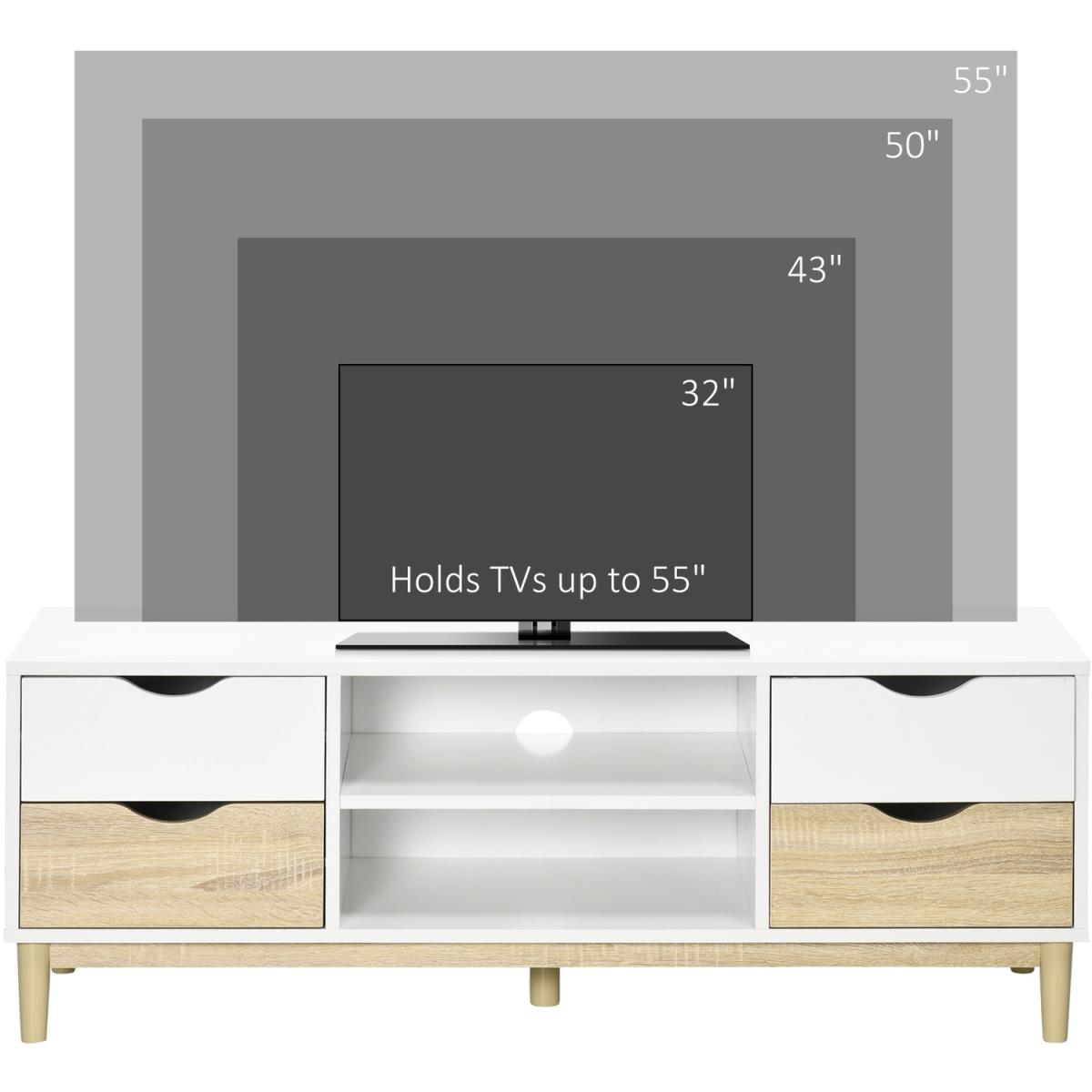 TV Cabinet Stand with Storage Drawers and Shelves for Living Room - Natural, White – image 3
