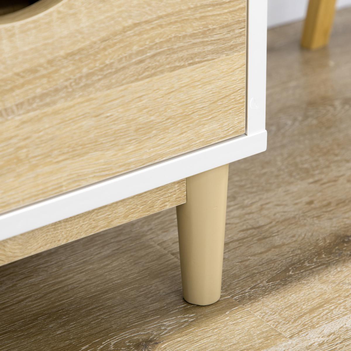 TV Cabinet Stand with Storage Drawers and Shelves for Living Room - Natural, White – image 5