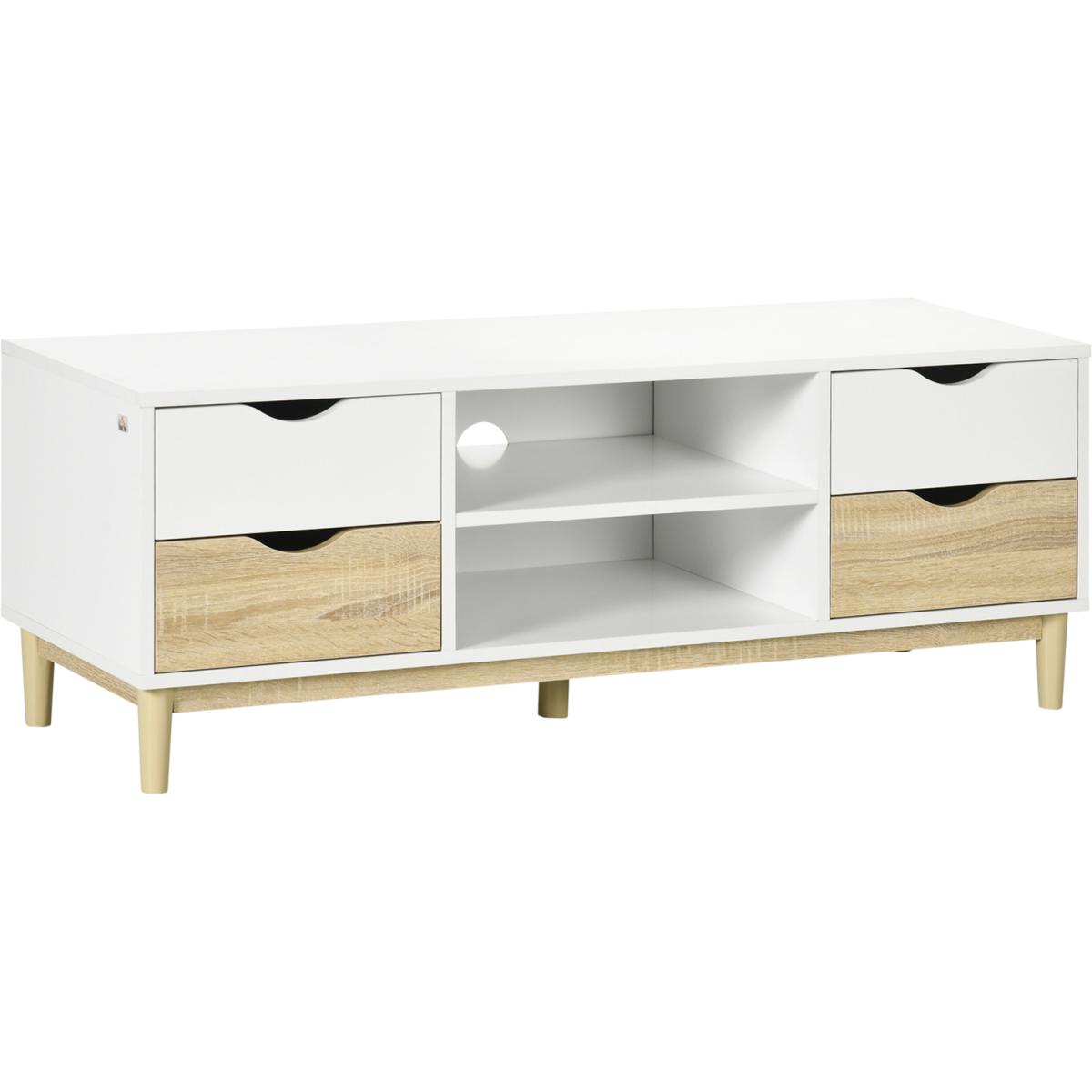 TV Cabinet Stand with Storage Drawers and Shelves for Living Room - Natural, White – image 6