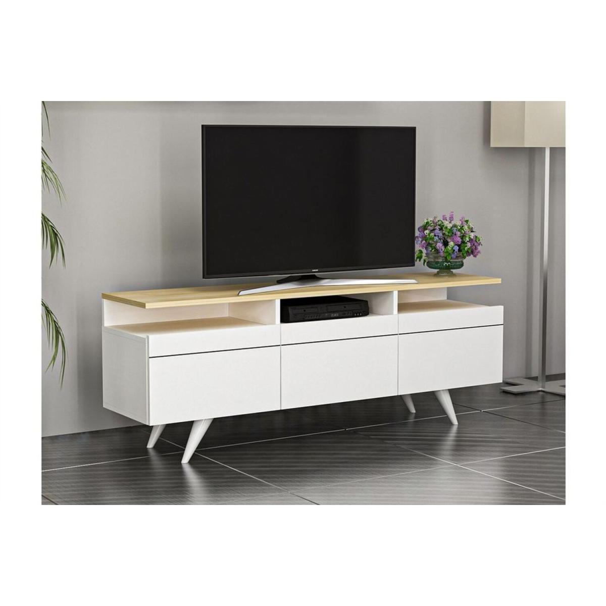 Berlin TV Unit with 3 Door - White, Oak – image 2