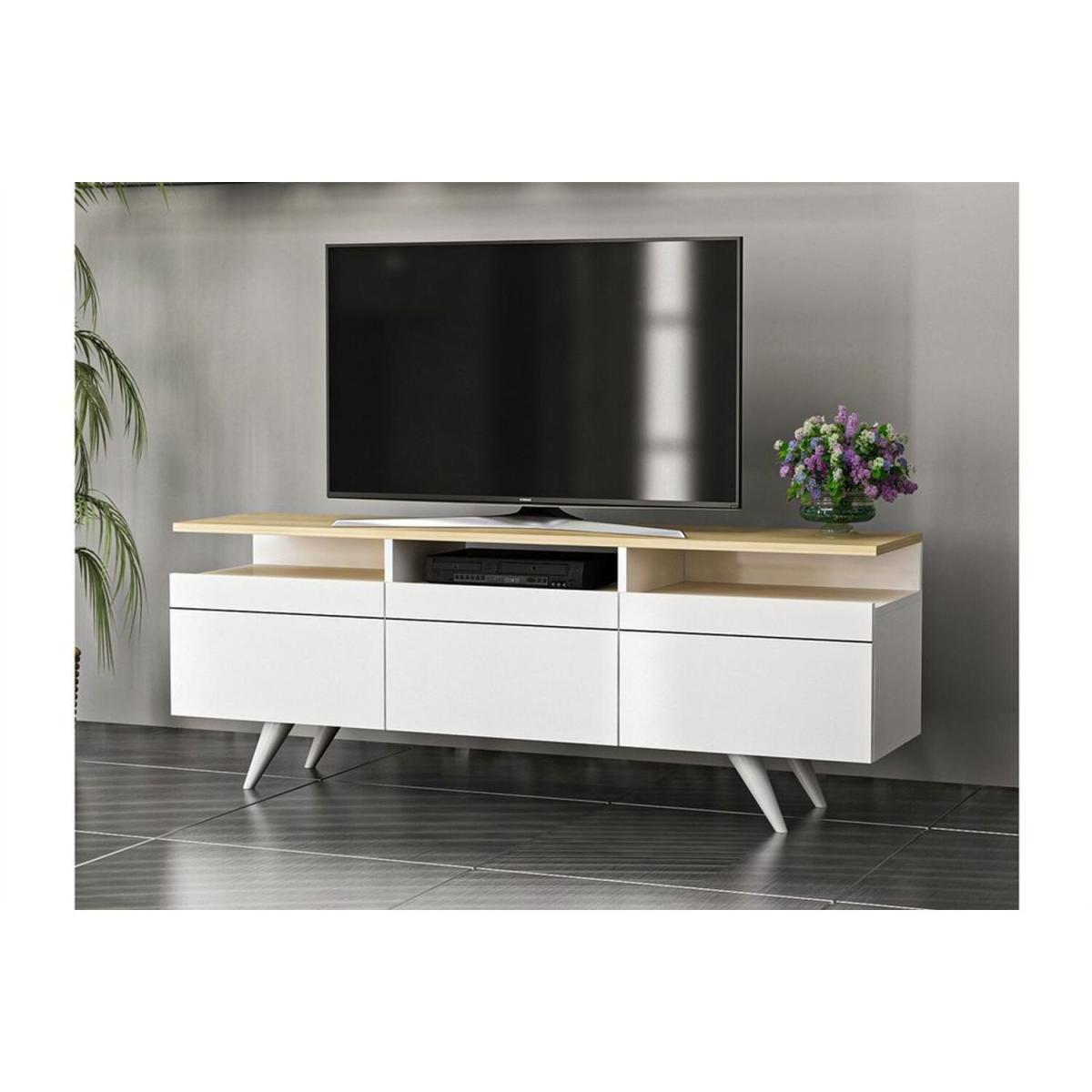 Berlin TV Unit with 3 Door - White, Oak – image 3