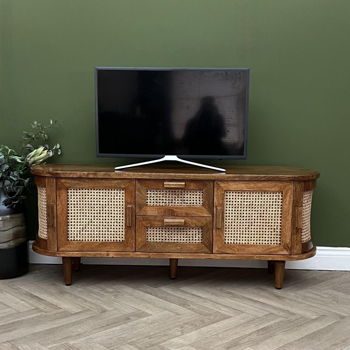 Rattan Oval Tv Media Unit - Brown
