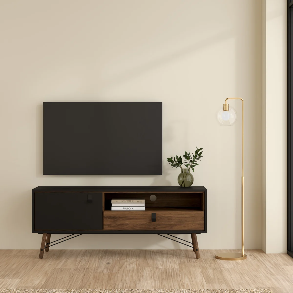 Ry TV Unit 1 Door 1 Drawer in Matt Black Walnut - Black Walnut – image 2