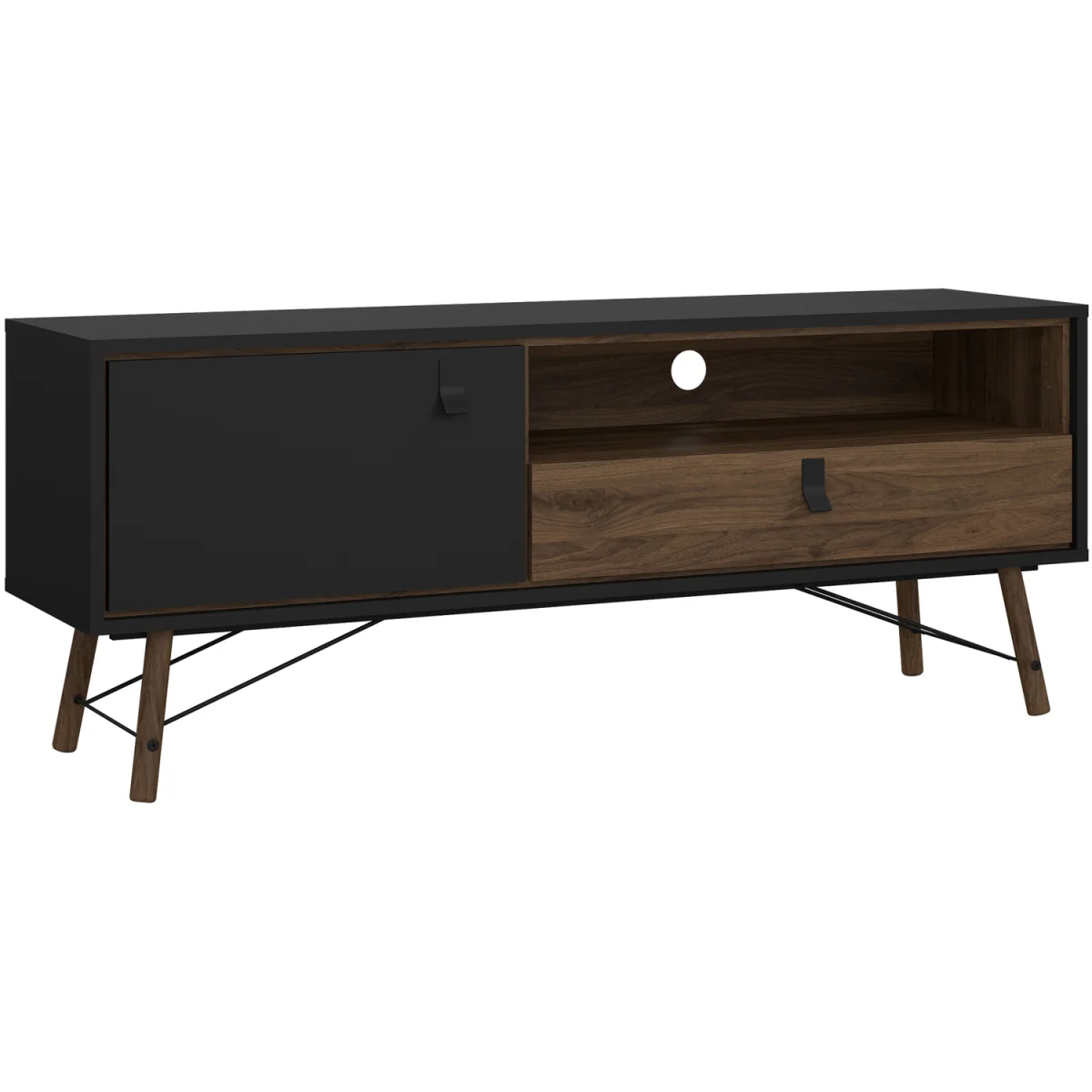Ry TV Unit 1 Door 1 Drawer in Matt Black Walnut - Black Walnut – image 3