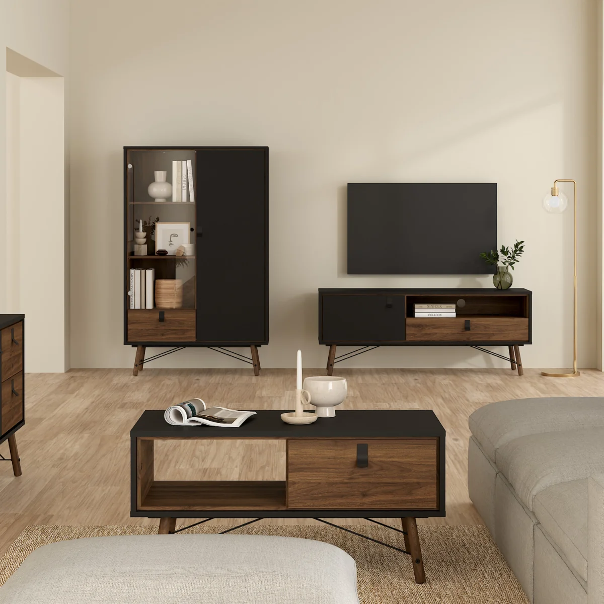 Ry TV Unit 1 Door 1 Drawer in Matt Black Walnut - Black Walnut – image 6