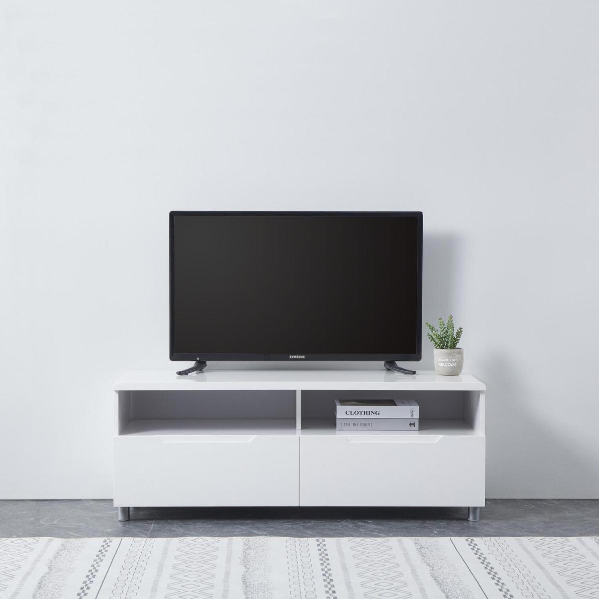 Highbridge 2 Drawer High Gloss TV Stand Storage Unit - White - White – image 2