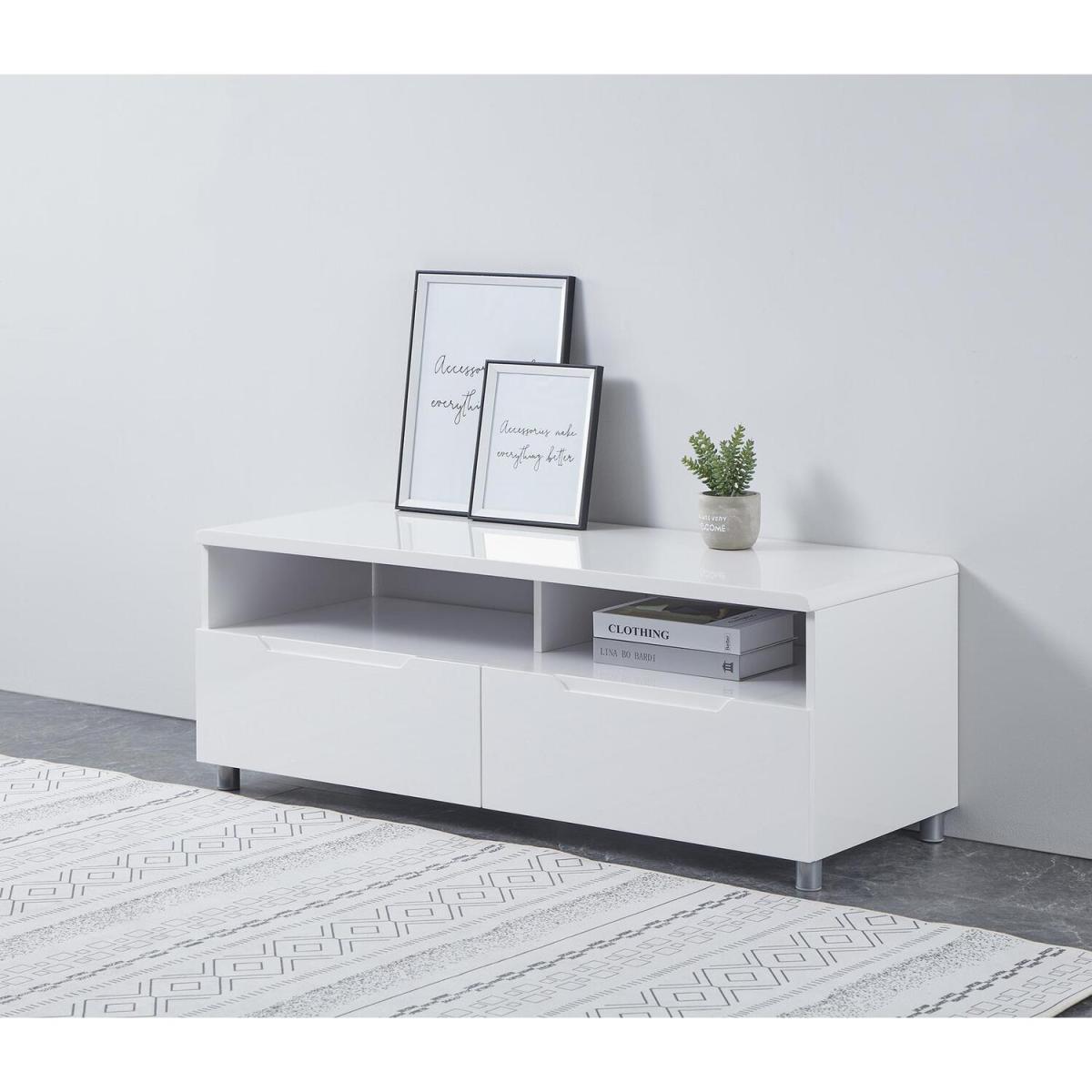 Highbridge 2 Drawer High Gloss TV Stand Storage Unit - White - White – image 3
