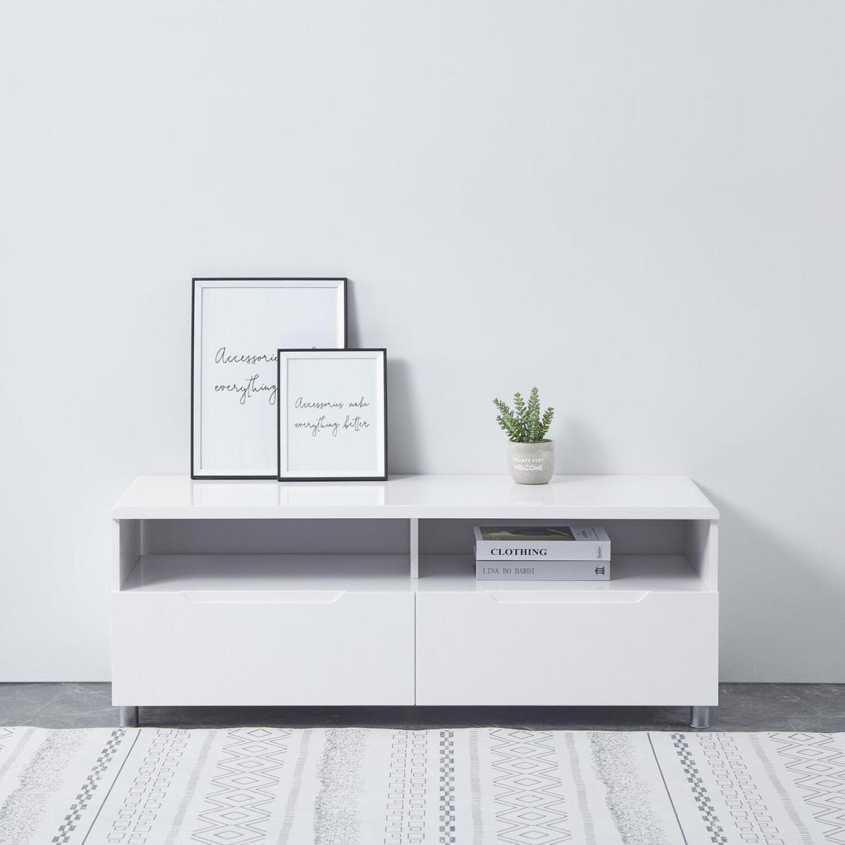 Highbridge 2 Drawer High Gloss TV Stand Storage Unit - White - White – image 4
