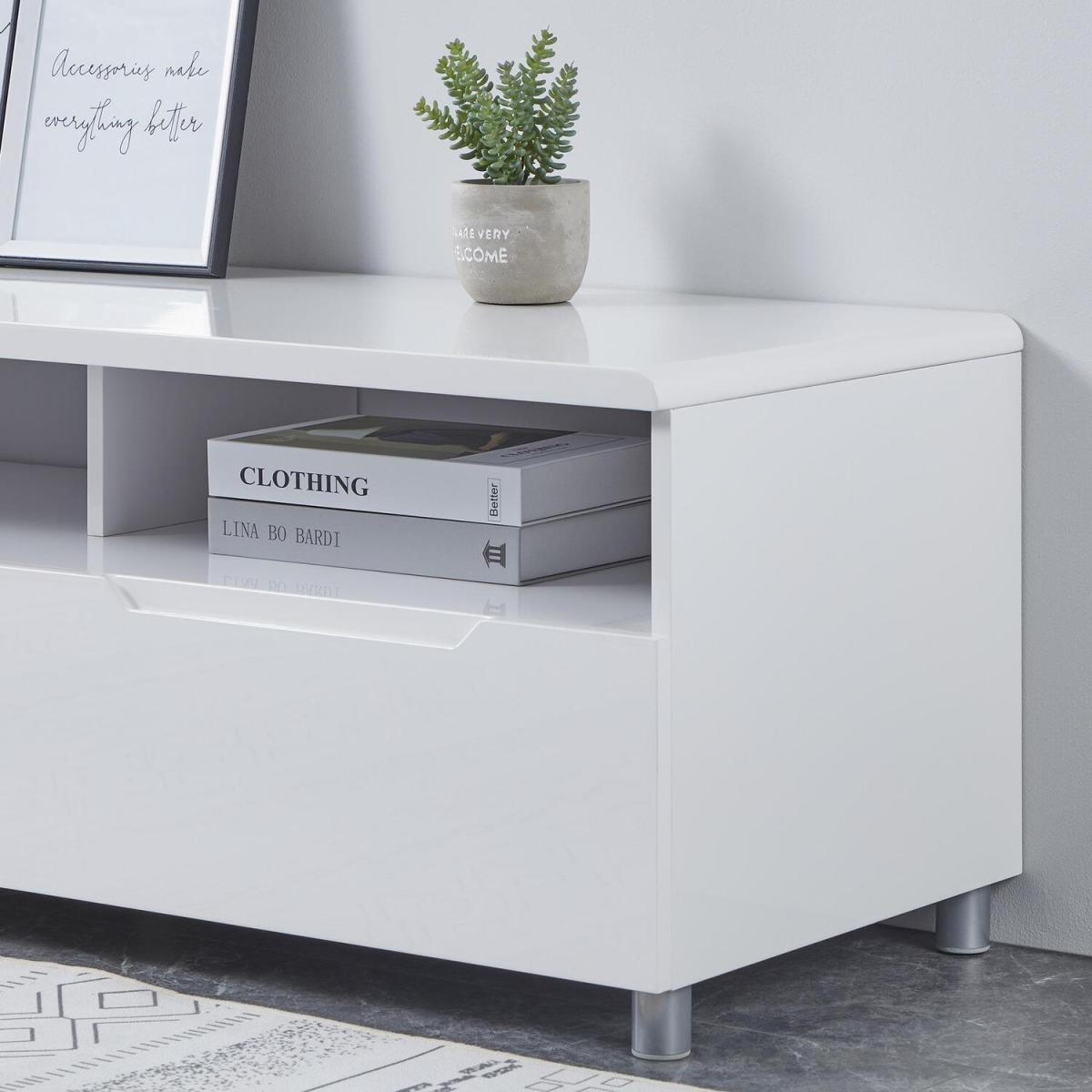 Highbridge 2 Drawer High Gloss TV Stand Storage Unit - White - White – image 5