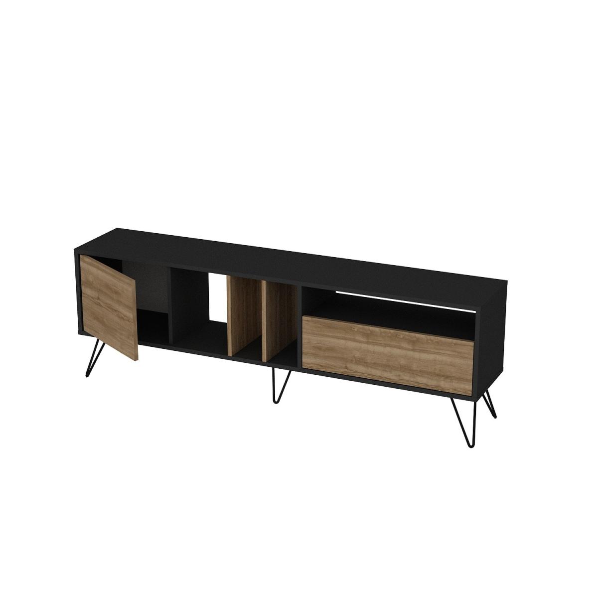 Mistico 180 cm Modern TV Stand TV Unit Industrial Media Console Black - Black and Walnut – image 3