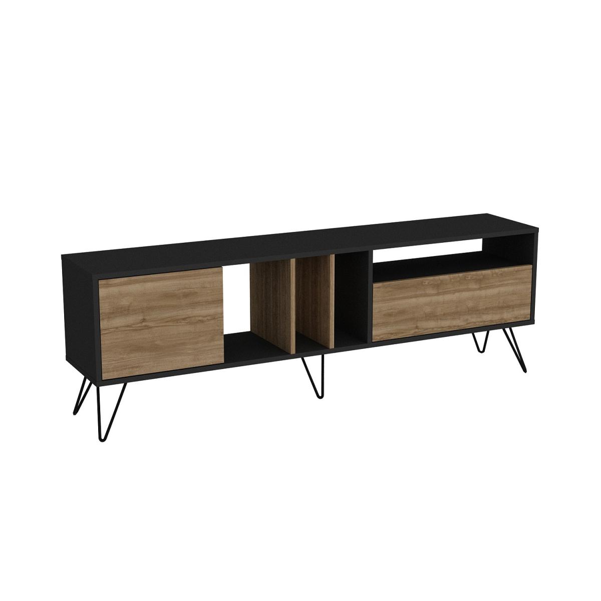 Mistico 180 cm Modern TV Stand TV Unit Industrial Media Console Black - Black and Walnut – image 4