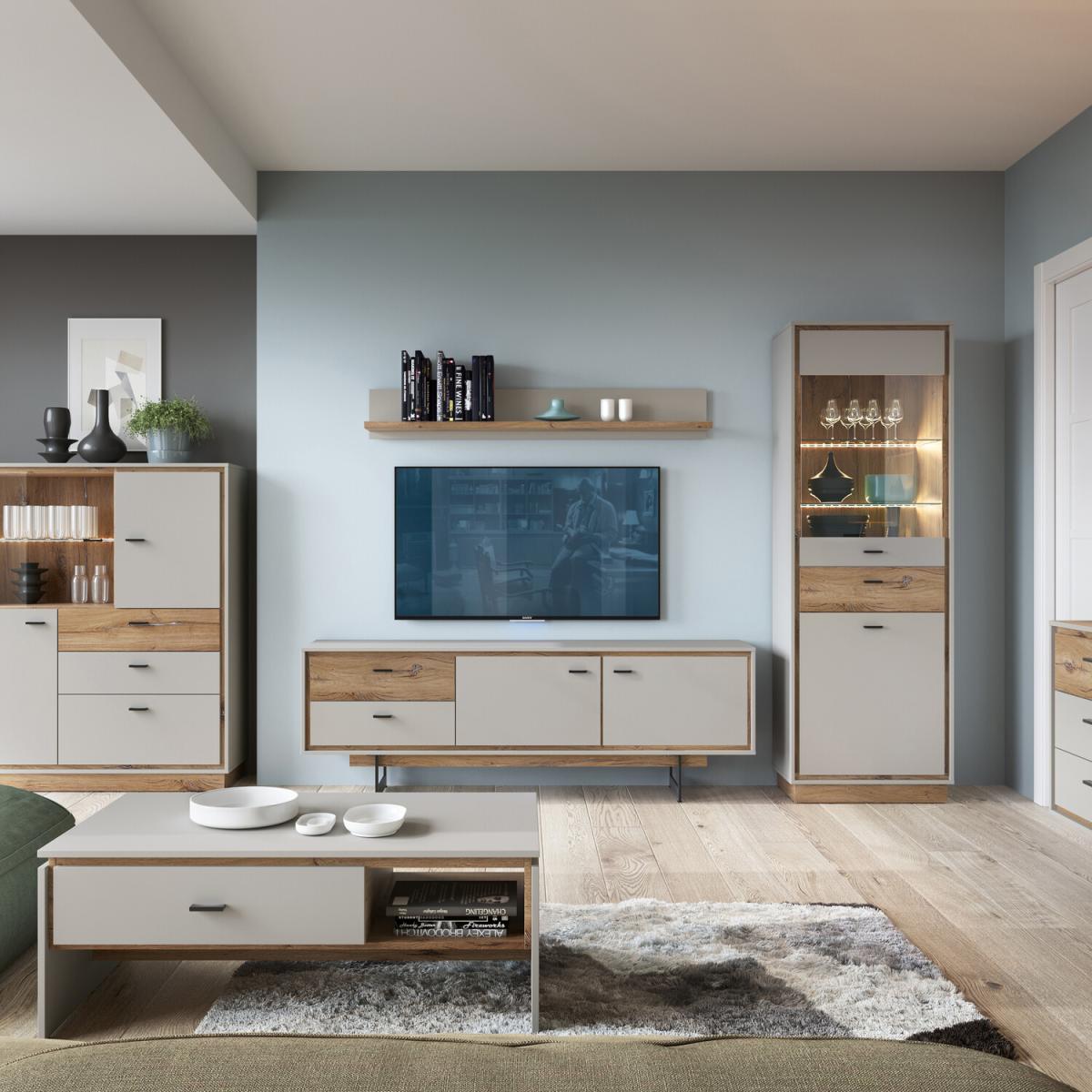 Rivero 2-Door 2-Drawer TV Unit - Oak & Grey – image 3