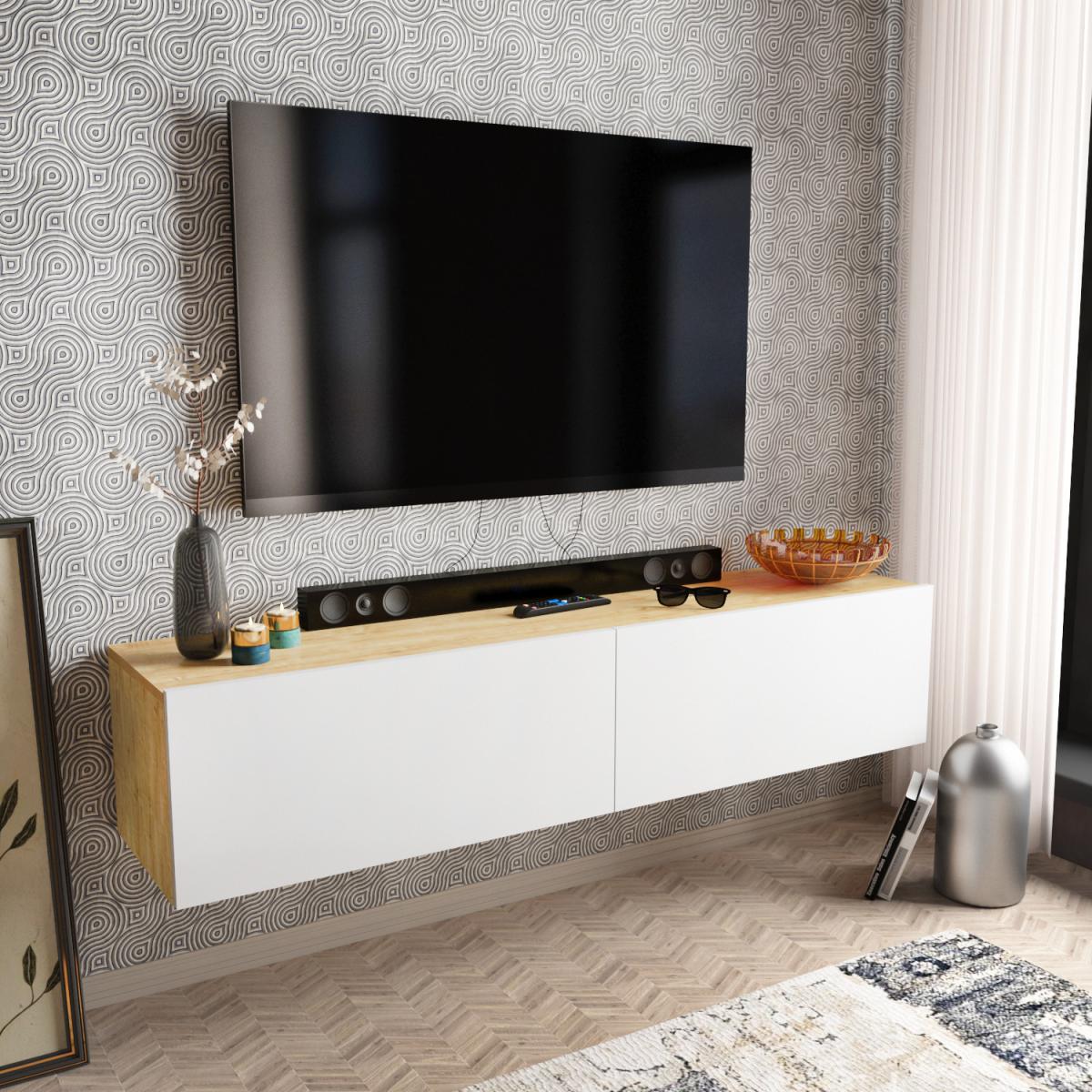 Sapphire Oak and White Poli Floating Wall Mounted TV Stand for TVs up to 70" - Oak and White – image 4
