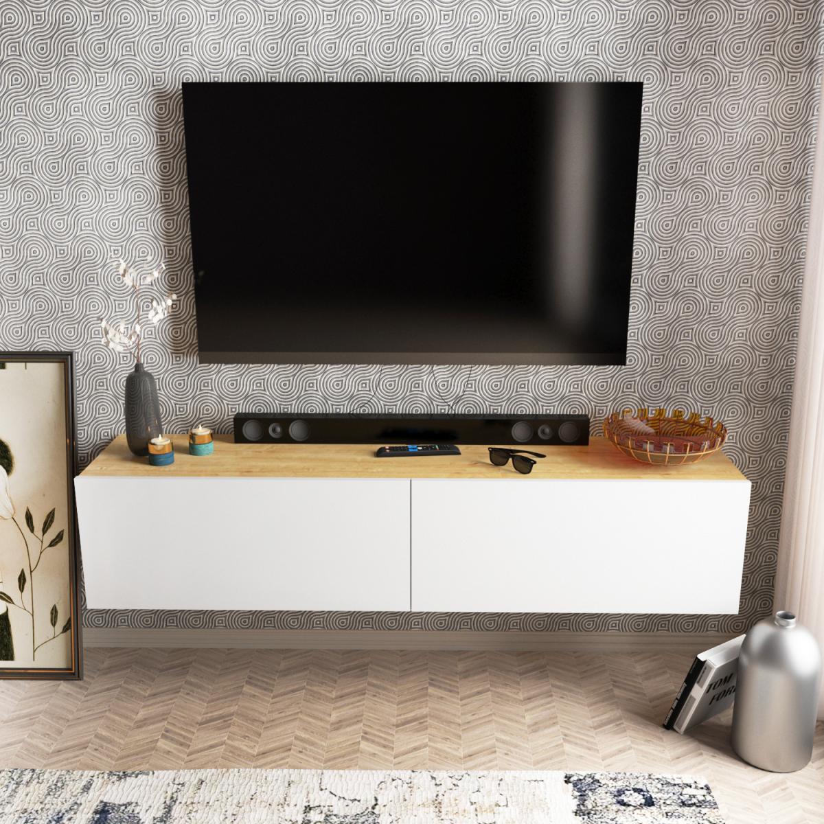 Sapphire Oak and White Poli Floating Wall Mounted TV Stand for TVs up to 70" - Oak and White – image 5