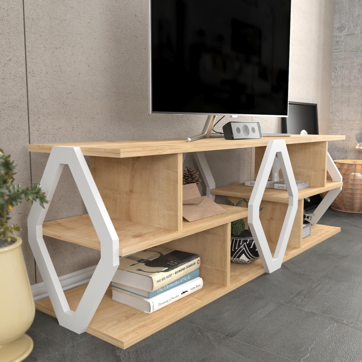 Erisa 140 cm Wide TV Unit and Media Console with Shelves - White – image 11