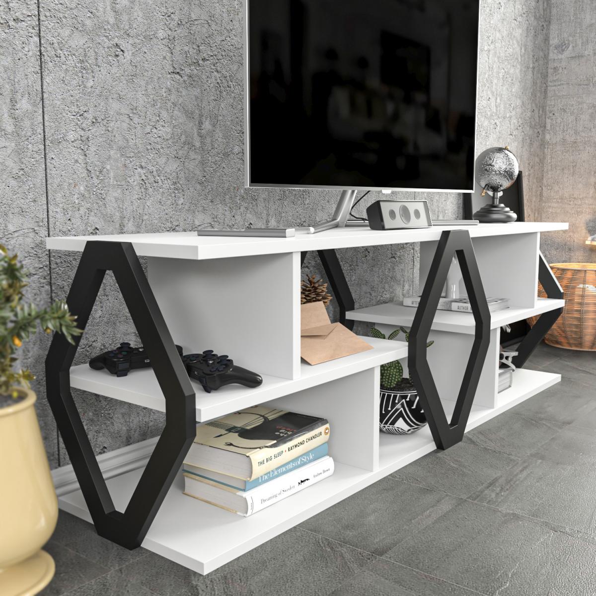 Erisa 140 cm Wide TV Unit and Media Console with Shelves - White – image 4