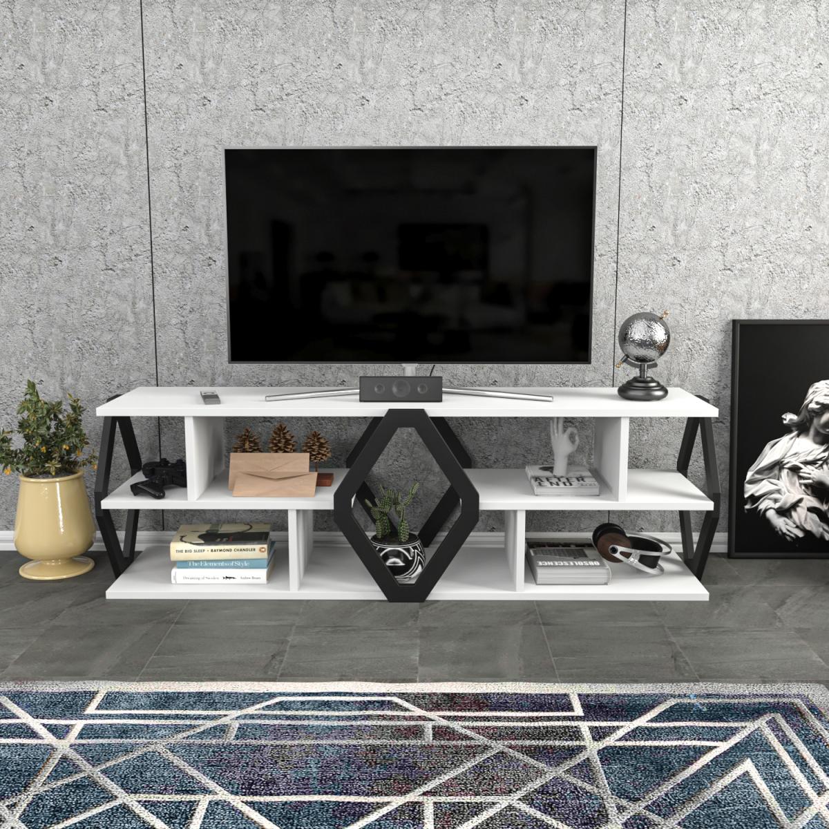 Erisa 140 cm Wide TV Unit and Media Console with Shelves - White – image 5