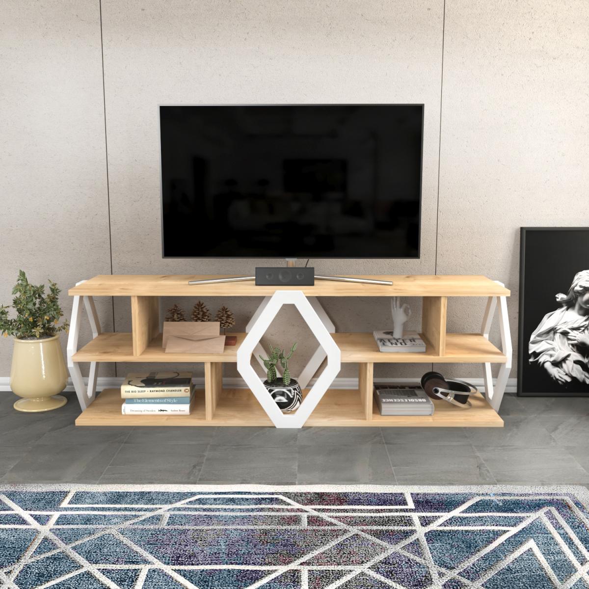 Erisa 140 cm Wide TV Unit and Media Console with Shelves - White – image 9