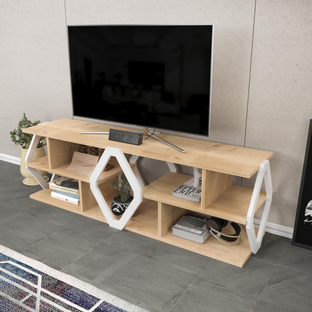 Erisa 140 cm Wide TV Unit and Media Console with Shelves - White – image 10